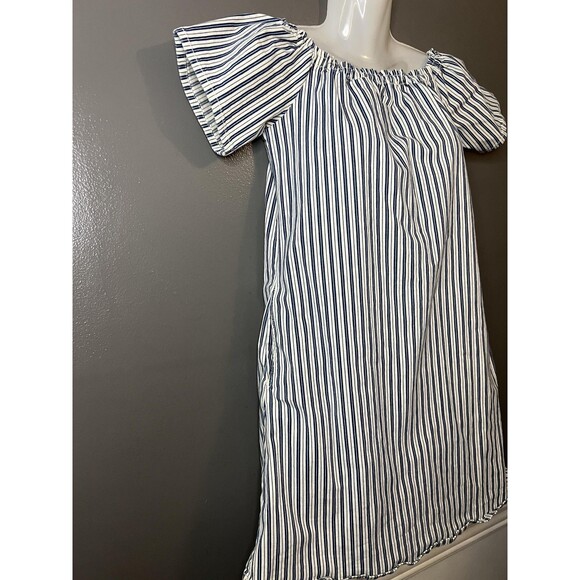 AG Adriano Goldschmied Dress Womens Medium Blue White Striped Off Shoulder Shift - Picture 3 of 9